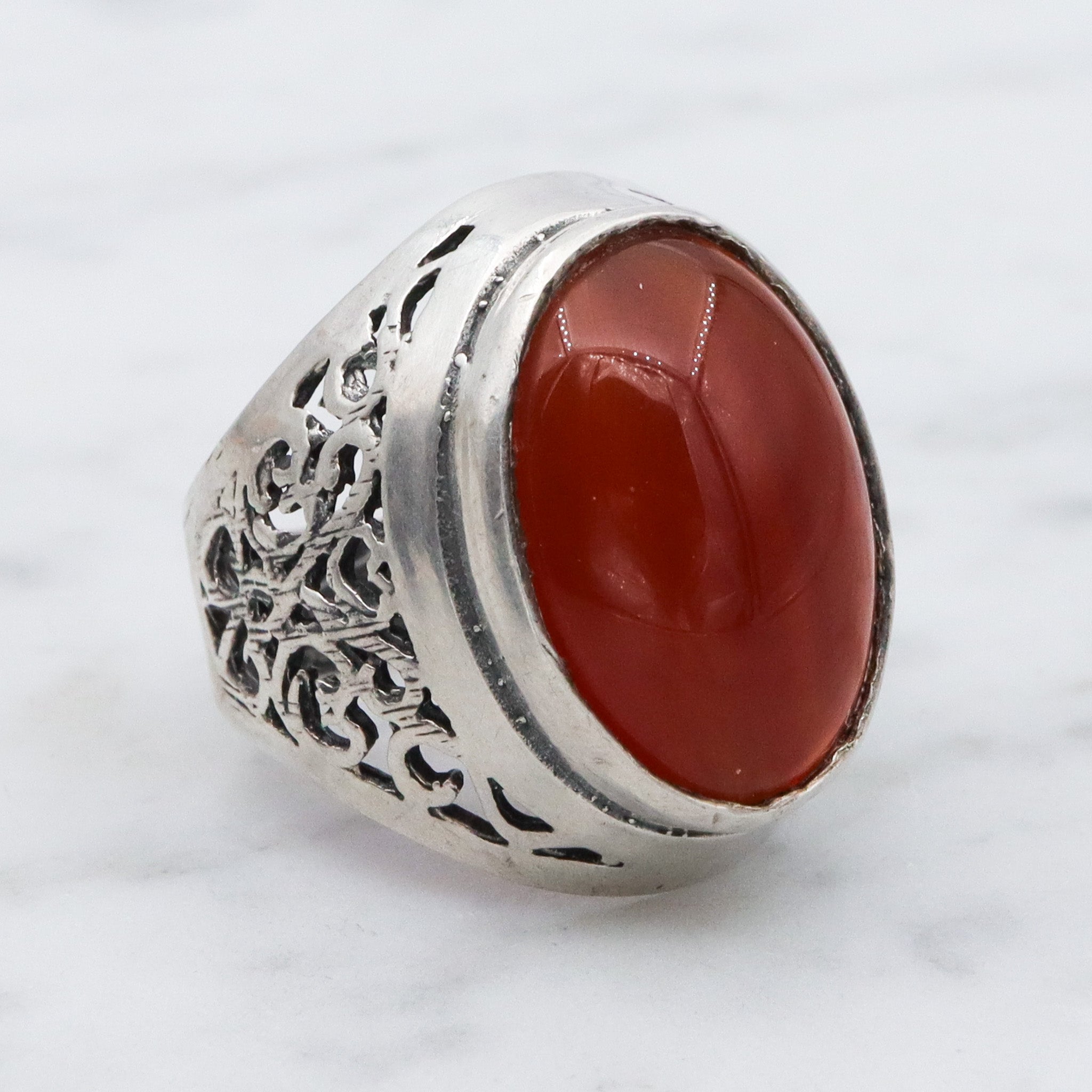 Vintage sterling silver filigree and carnelian ring, sz 7